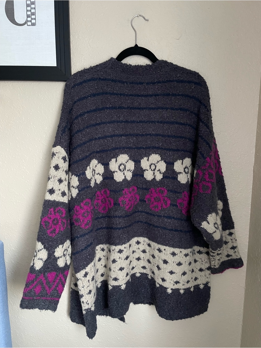 Natural Life Calla Jacquard Cardigan Sweater Size L/XL Charcoal Flower Boho Fun - Picture 11 of 11